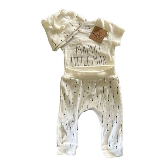 Rae Dunn/Mama’s Little Man 3 Piece Set/Ivory/Black with arrow pattern - Picture 1 of 2